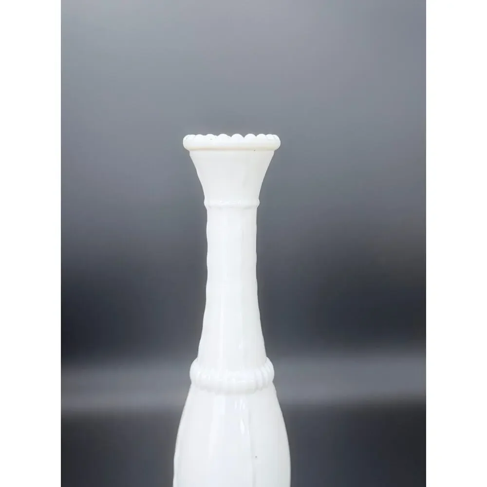 Vintage Hazel Atlas Milk Glass Bead & Stitch Bud Vase 10.5 in MCM